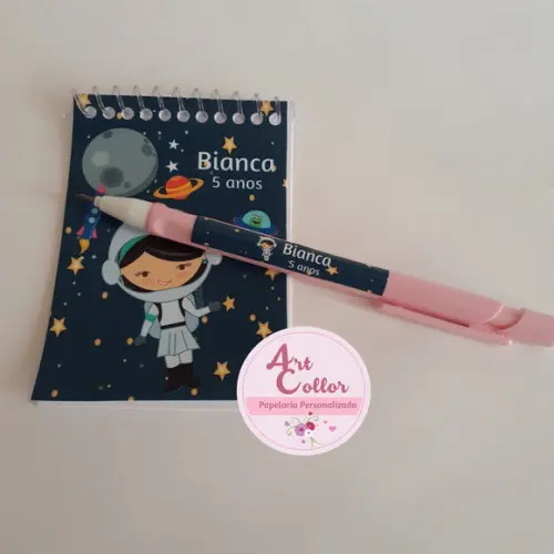 20 Bloquinhos Astronauta Menina + Lapiseira Personalizada