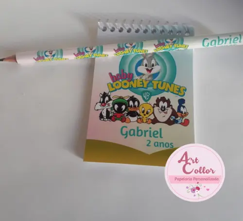 20 Bloquinhos Baby Looney Tunes + Lápis Personalizado