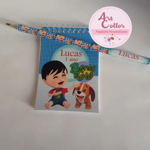 20 Bloquinhos Bento e Totó + Lápis Personalizado