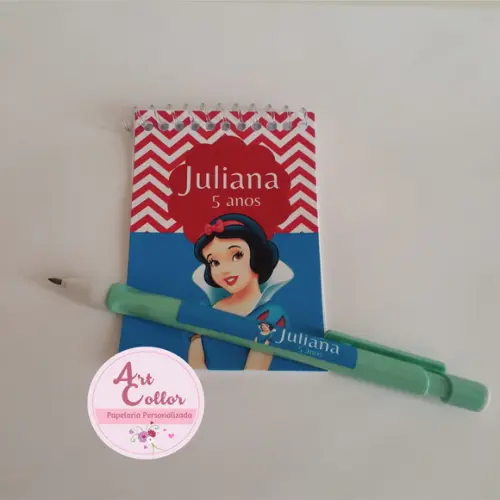 20 Bloquinhos Branca de Neve+ Lapiseira Personalizada