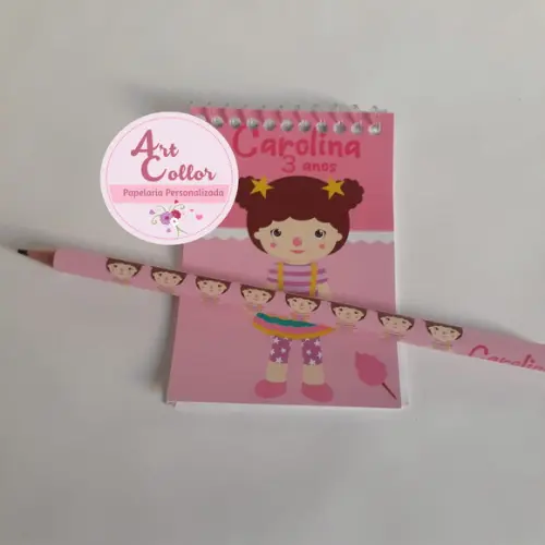 20 Bloquinhos Circo Rosa + Lápis Personalizado