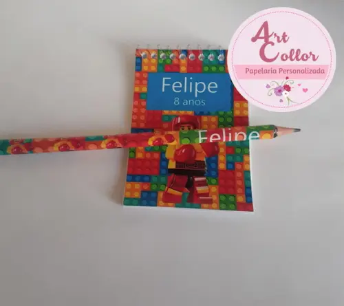 20 Bloquinhos Lego + Lápis Personalizado