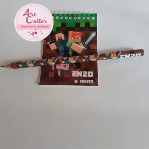 20 Bloquinhos Minecraft + Lápis Personalizado