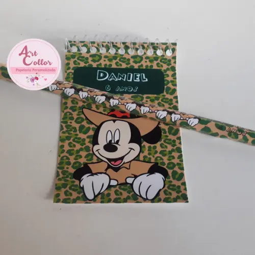 20 Bloquinhos Mickey Safari+ Lápis Personalizado