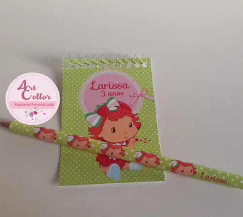 20 Bloquinhos Moranguinho Baby + Lápis Personalizado