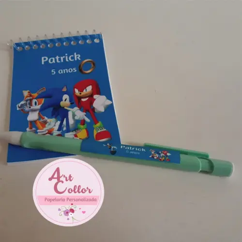 20 Bloquinhos Sonic + Lapiseira Personalizada