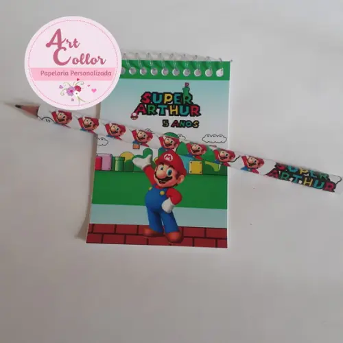 20 Bloquinhos Super Mário Bros + Lápis Personalizado
