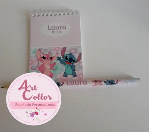 20 Bloquinhos Stitch e Angel+ Lápis Personalizado