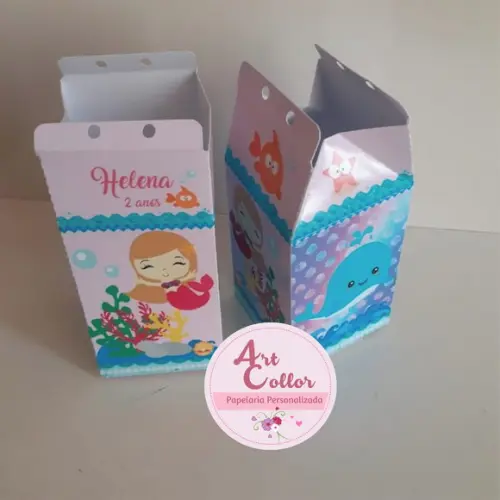 10 Caixas Milk Personalizada Baleia e Sereia