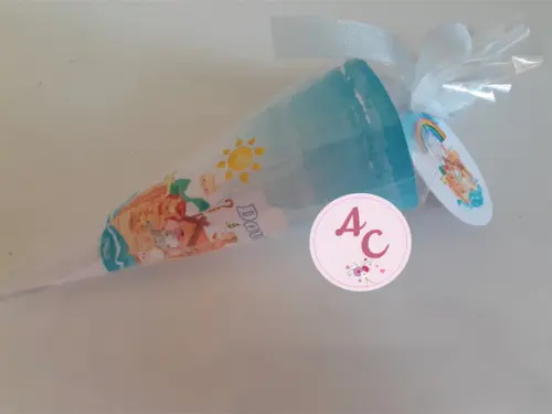 25 Cones de Papel Personalizado Arca de Noé Saquinho + Tag
