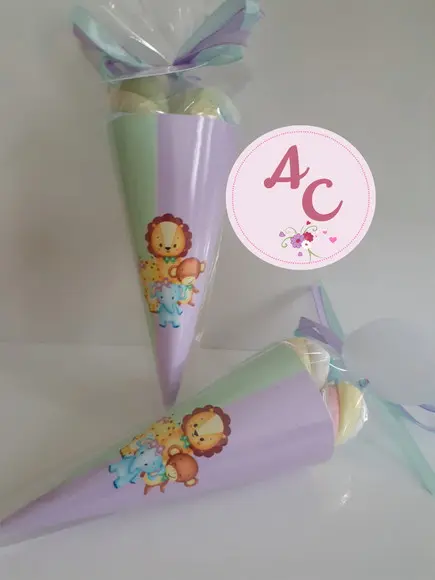 25 Cones de Papel Personalizado Safari Saquinho + Tag