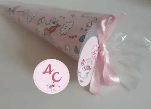 25 Cones de Papel Unicórnio Saquinho + Tag