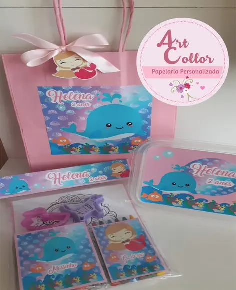10 Kits Festa Escolar Baleia e Sereia