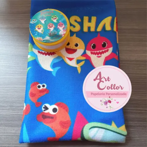 15 Kits Toalhinha para Mãos + Copo Retrátil Baby Shark