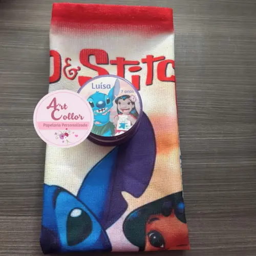 15 Kits Toalhinha para Mãos + Copo Retrátil Lilo e Stitch