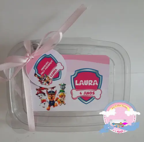 20 Marmitinhas 250 Gr Plástico com Tag Patrulha Canina Rosa