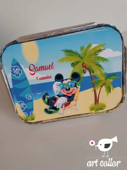 30 Marmitinhas Personalizada Mickey na Praia