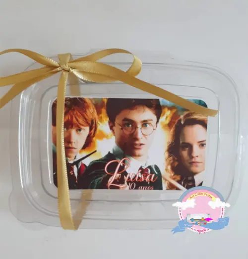 20 Marmitinhas Plástico Personalizada Harry Potter + Fita