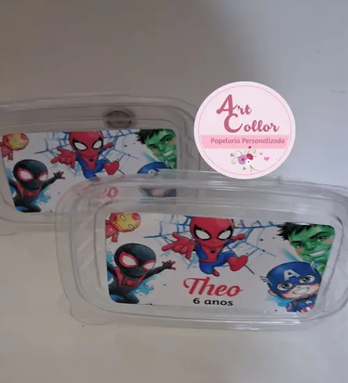 20 Marmitinhas Plástico Personalizada Super Herois + Fita
