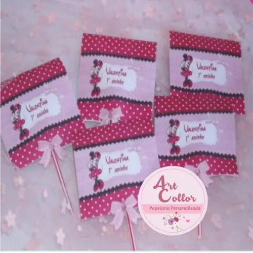 20 Pirulitos Personalizado Minnie Rosa