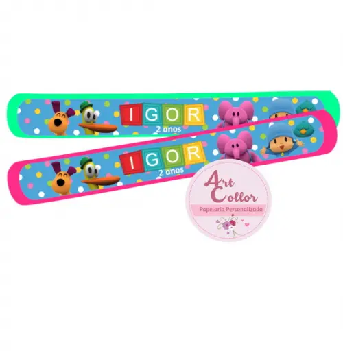 25 pulseiras bate Enrola Pocoyo