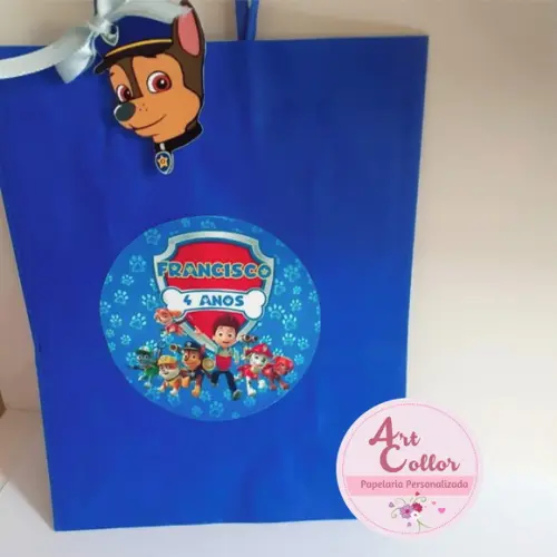 20 Sacolas de Papel Patrulha Canina + Tag