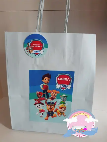 20 Sacolas de Papel Patrulha Canina + Tag