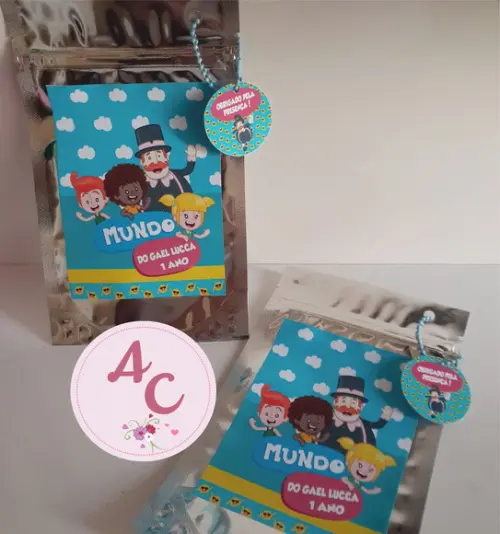 15 Saquinho Zip Lock com Tag e Correntinha Mundo Bita