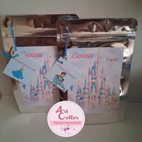 15 Saquinhos Zip Lock com Tag e Correntinha Cinderela