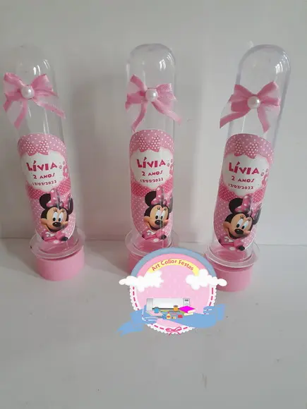 15 Tubetes Decorado Minnie Rosa