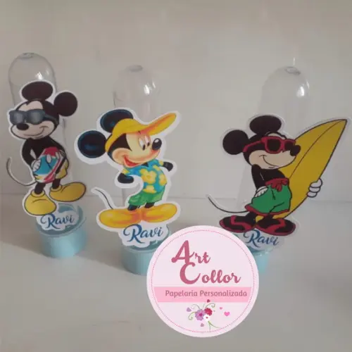 15 Tubetes com Aplique Mickey na Praia