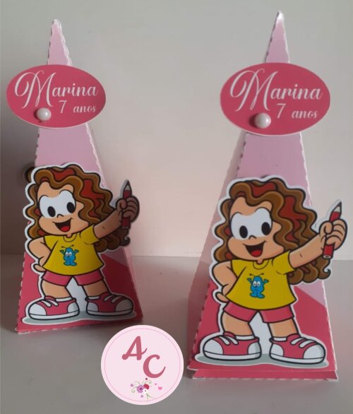 10 Caixas Pirâmide com aplique Marina Turma da Mônica