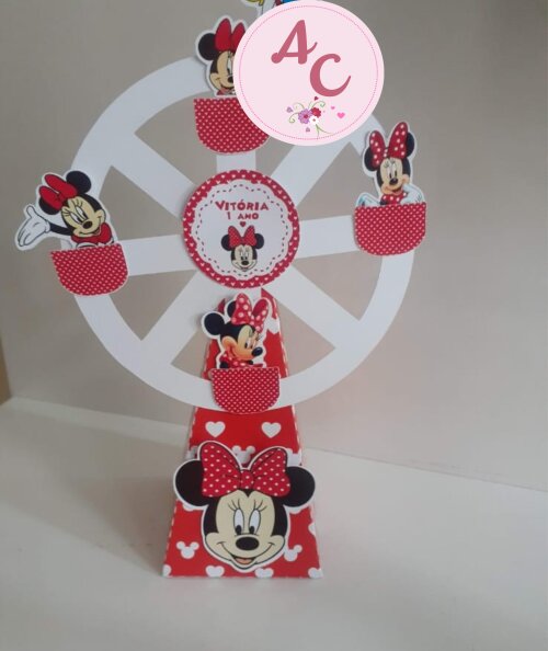 10 Caixas Cone Roda Gigante Minnie Vermelha