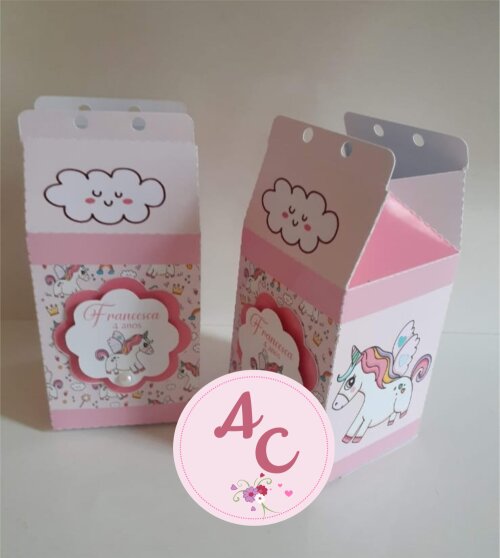10 Caixas Milk  com aplique unicornio