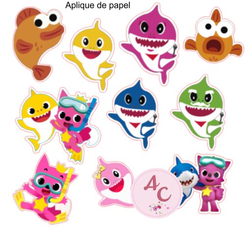 100 Apliques de Papel Baby Shark