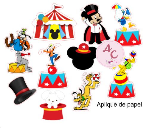 100 Apliques de Papel circo do mickey