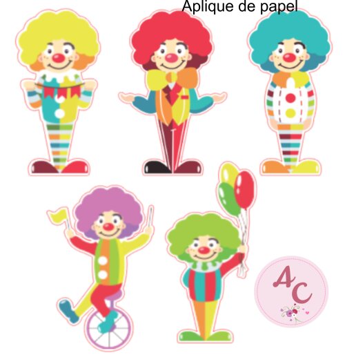 30 Apliques para Tubete 13 cm circo / palhaços