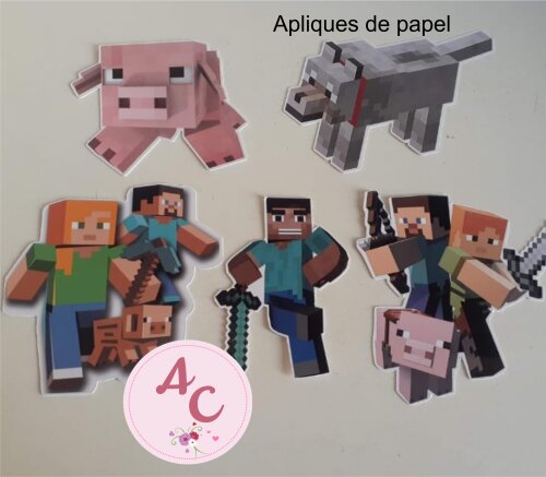 30 Apliques para Tubete 13 cm Minecraft