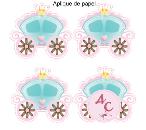 30 Apliques para Tubete 13 cm carruagem / princesas