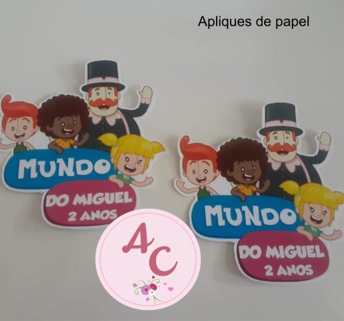 30 Apliques para Tubete 13 cm com nome mundo bita