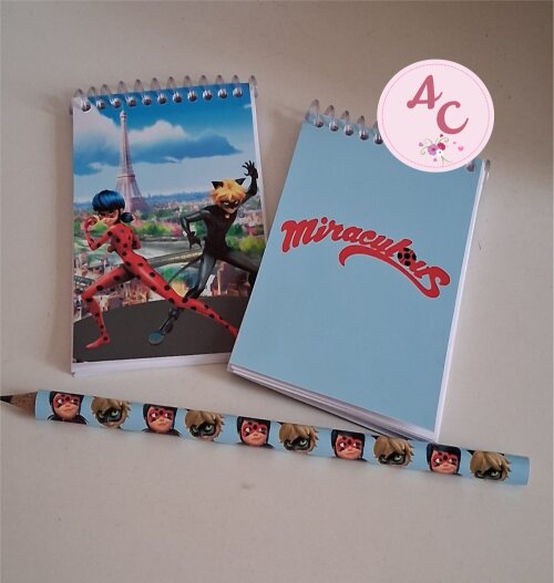 20 Bloquinhos Miraculous + Lápis Personalizado