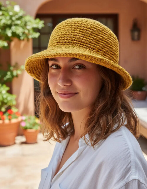 Bucket Hat de Crochê Artesanal de Algodão Cata Ovo Copa Brasil