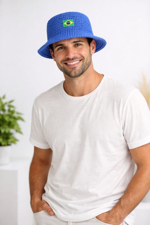 Chapéu de Crochê Bucket Hat Artesanal Algodão Unissex Chapéu 