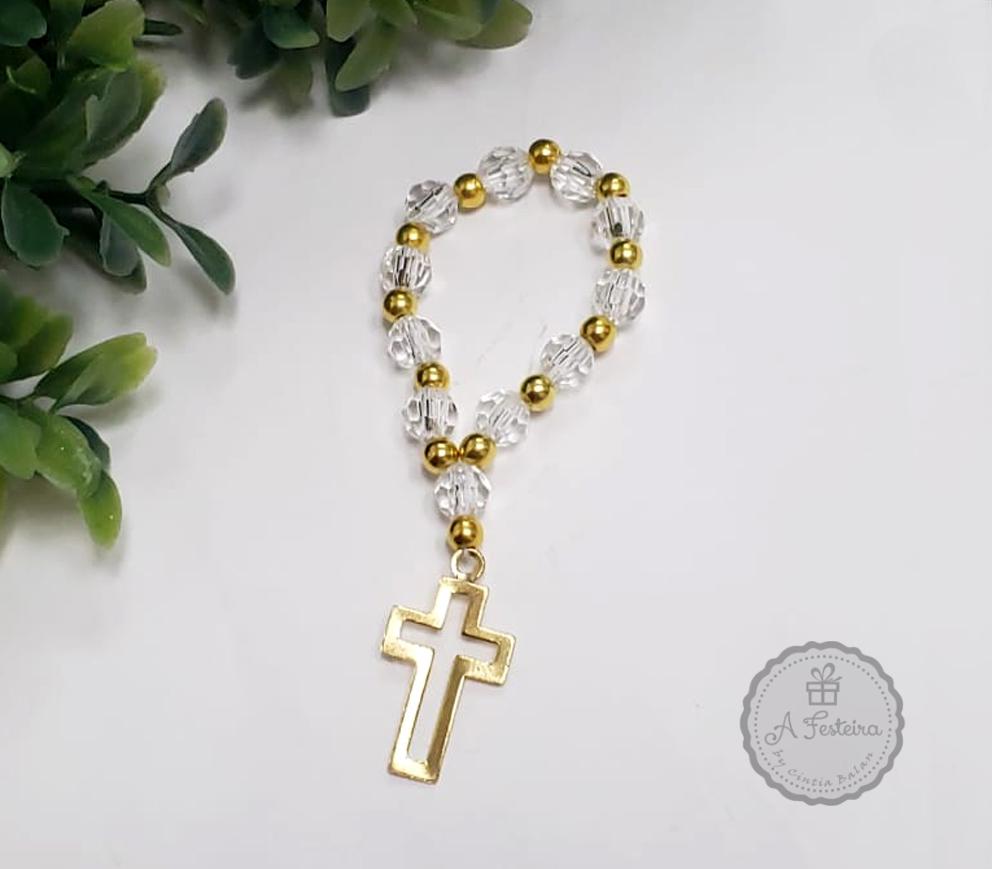 Mini Terço Cristal Crucifixo Dourado