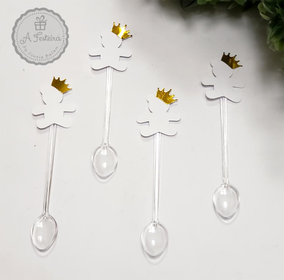 Kit com 40 Mini Colher Ursinho Branco - PRONTA ENTREGA