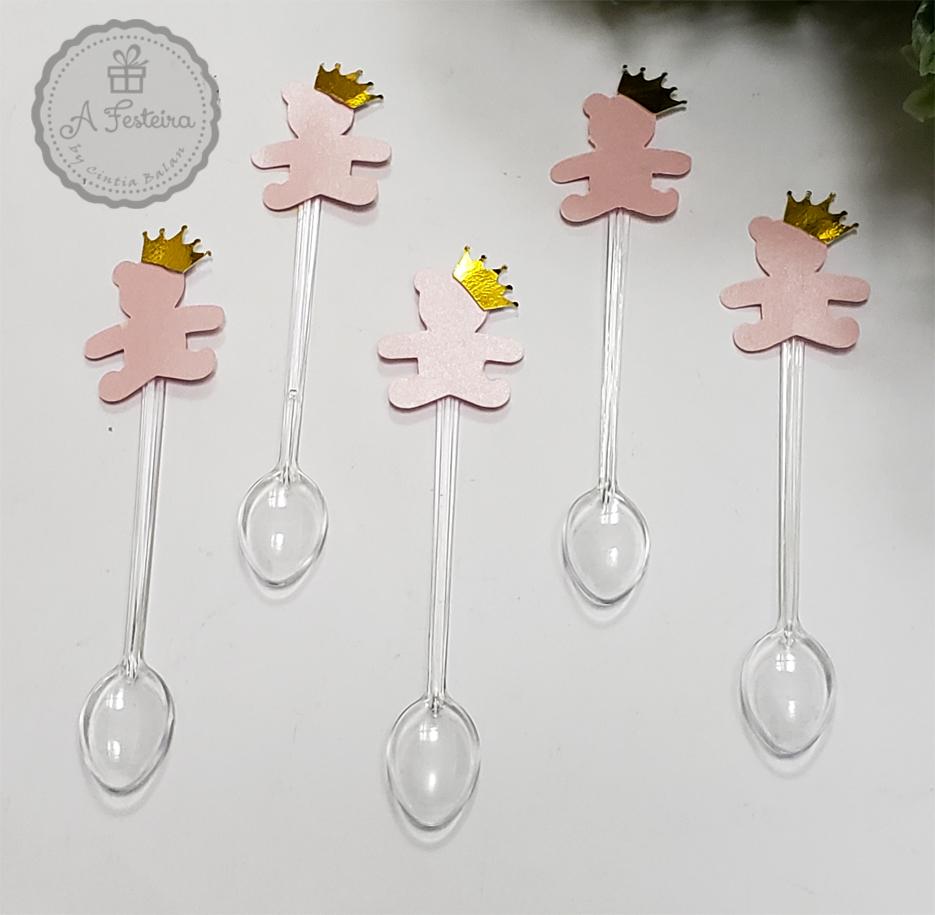 Kit com 40 Mini Colheres Ursinho Rosa - PRONTA ENTREGA