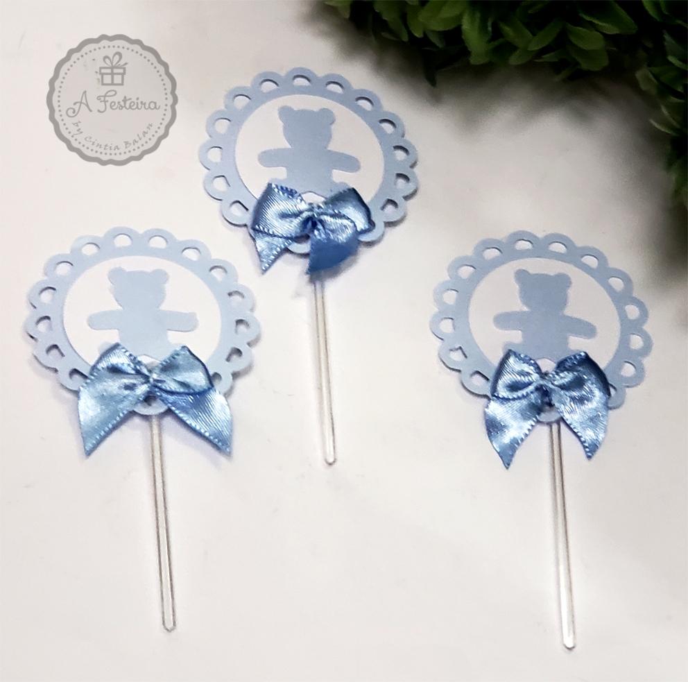 Kit com 20 Topper para Doce Ursinho Azul - PRONTA ENTREGA