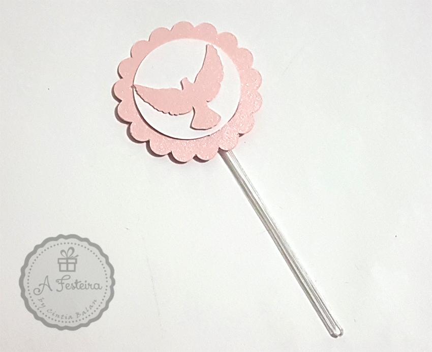 Kit com 20 Toppers para Doce Espírito Santo Rosa - PRONTA ENTREG