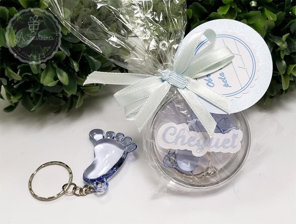 Kit com 20 Caixinhas com Chaveiro Pezinho Azul - PRONTA ENTREGA