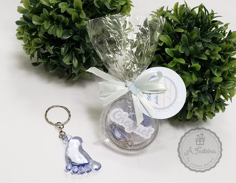 Kit com 20 Caixinhas com Chaveiro Pezinho Azul - PRONTA ENTREGA